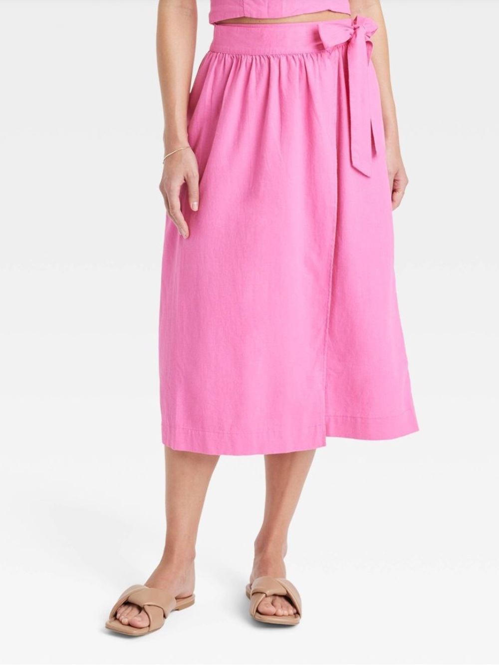 a new day Bright Pink Midi Wrap Skirt with Side Tie